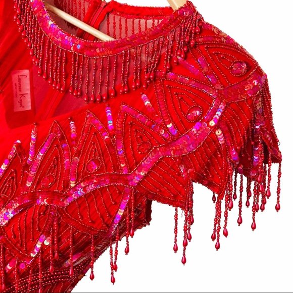 VTG 100% Silk 80s Fringed Beadwork Flapper Dress S - Picture 7 of 15